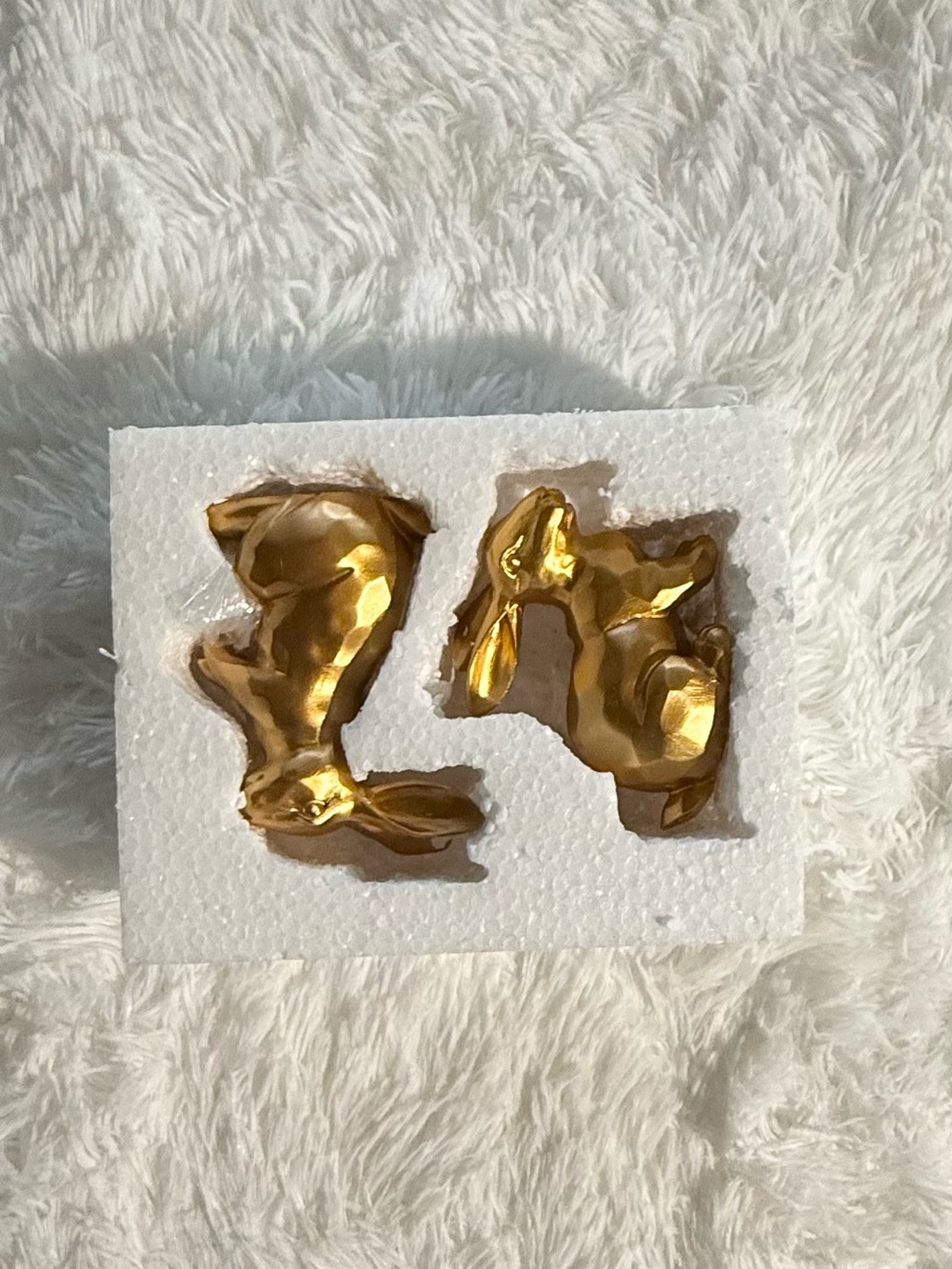 Gold Ceramic Rabbit Figurine Set 2pc Modern Bunny Statue Home Art Decor Gift - Picture 2 of 9